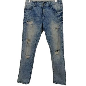 WT02 Distressed Medium Light Fade Wash Casual Streetwear Mens Fashion Jeans